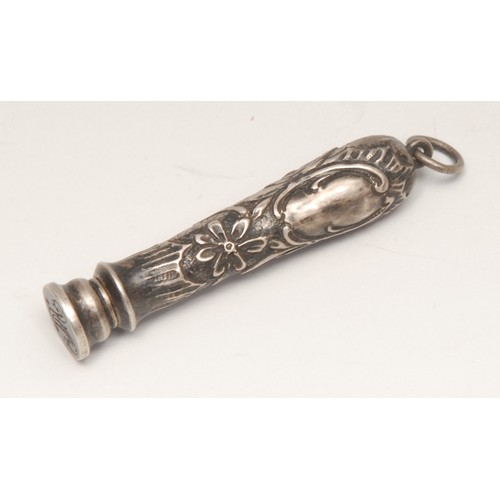 3310 - An early 20th century silver coloured metal combination propelling pencil and desk seal, 6cm long