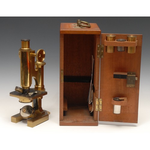 An early 20th century lacquered brass monocular microscope, by R & J ...