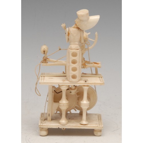 3121 - A Napoleonic prisoner of war bone automaton model, of a spinning Jenny, with figure, 11cm high, c.18... 