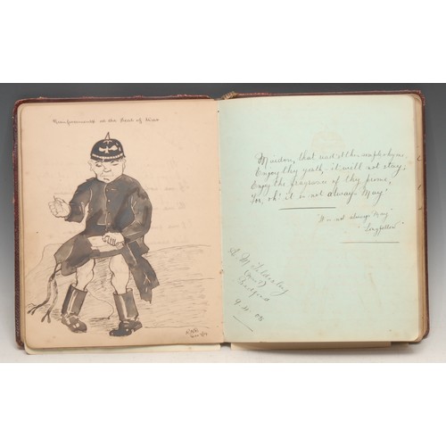 4086 - Commonplacing - an early 20th century sketch and note book, various entries, a pen and ink drawing o... 