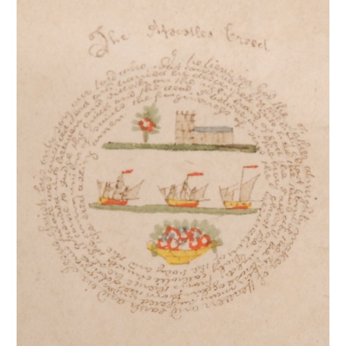 4081 - A Georgian pen and ink miniature, The Lord's Prayer, 4.5cm x 4.5cm, c.1800; another, The Apostles Cr... 