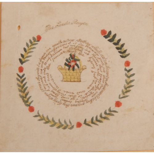 4081 - A Georgian pen and ink miniature, The Lord's Prayer, 4.5cm x 4.5cm, c.1800; another, The Apostles Cr... 