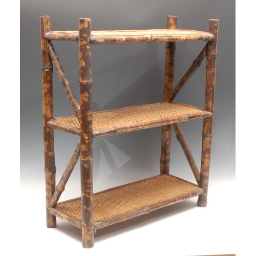 3190 - A set of Aesthetic Movement bamboo collector's shelves, three rectangular tiers, 59cm high, 48cm wid... 