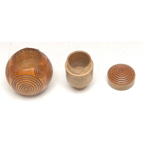 3497 - Treen - a 19th century draught-turned puzzle ball novelty snuff box, probably Scottish, 5cm diam