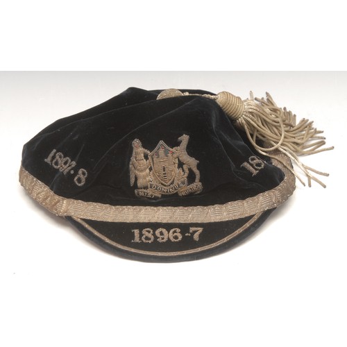 3479 - Sport - a Victorian Scottish cap, probably football or rugby, covering three seasons,, 1896-1897, 18... 