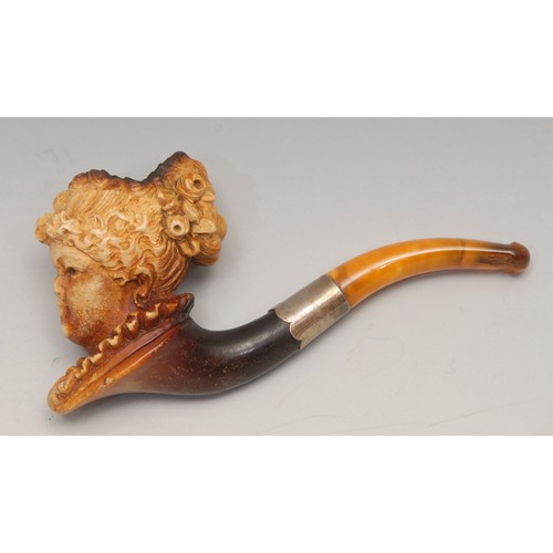 3576 - A 19th century German novelty meerschaum pipe, carved as the head of a lady, 11.5cm long, c.1890, ca... 