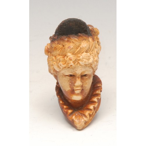 3576 - A 19th century German novelty meerschaum pipe, carved as the head of a lady, 11.5cm long, c.1890, ca... 