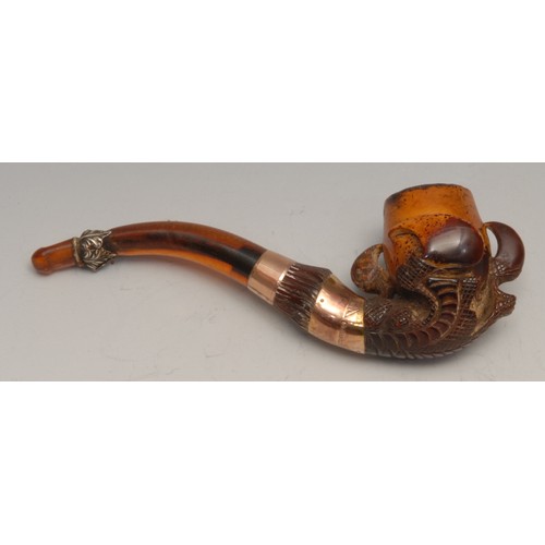 3267 - An early 20th century 9ct gold mounted novelty meerschaum pipe, carved as a dragon's claw, 14.5cm lo... 