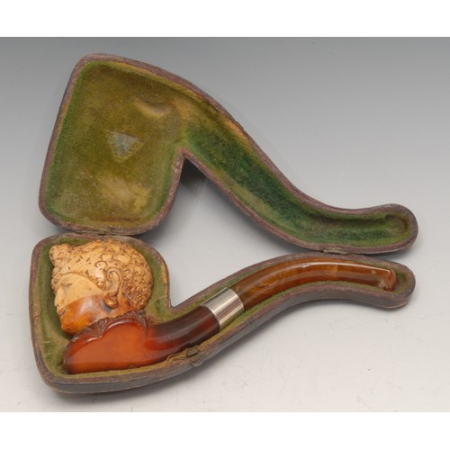 3575 - A 19th century German novelty meerschaum pipe, carved as the head of a lady wearing a turban, silver... 