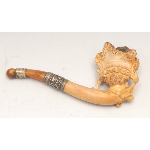 3578 - A 19th century German novelty meerschaum pipe, carved as the head of a lady, dressed a la mode, 10.5... 