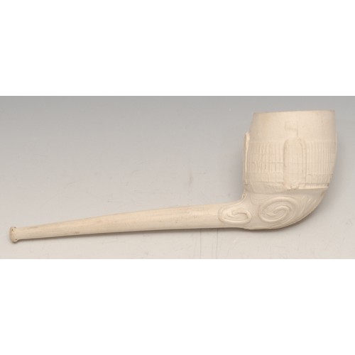 3487 - The Great Exhibition - a large clay pipe, moulded with a view of the Crystal Palace, 19cm long; anot... 