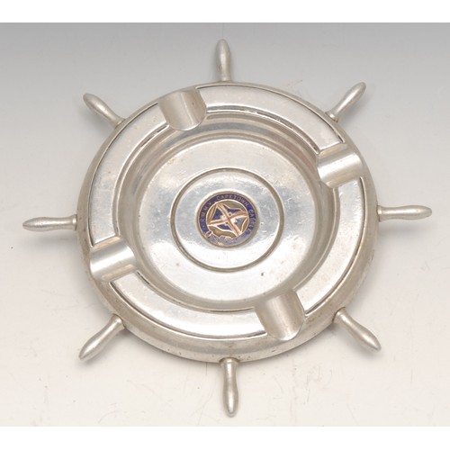 3478 - Shipping and Maritime Interest - an enamel mounted alloy ashtray, R.M.M.V Capetown Castle, as a ship... 