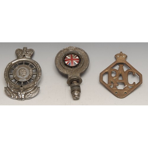 3350 - Automobilia - a George V car badge, The Royal Automobile Club [RAC], 12cm long; another, brass; anot... 