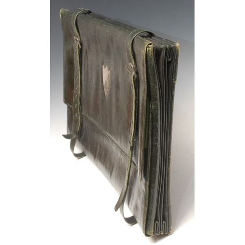 3290 - An early 20th century green morocco leather map or despatch case, 52cm wide, the silver coloured met... 