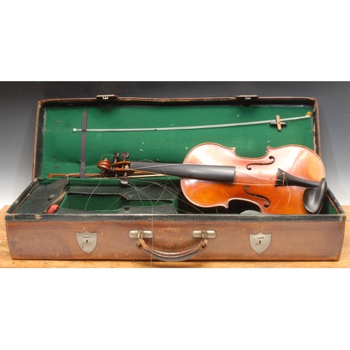 3729 - A violin, the one-piece back 36cm long excluding button, the interior stamped and with paper label p... 