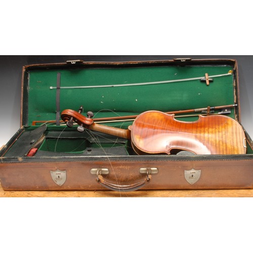 3729 - A violin, the one-piece back 36cm long excluding button, the interior stamped and with paper label p... 