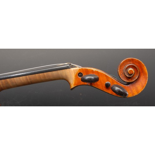 3729 - A violin, the one-piece back 36cm long excluding button, the interior stamped and with paper label p... 