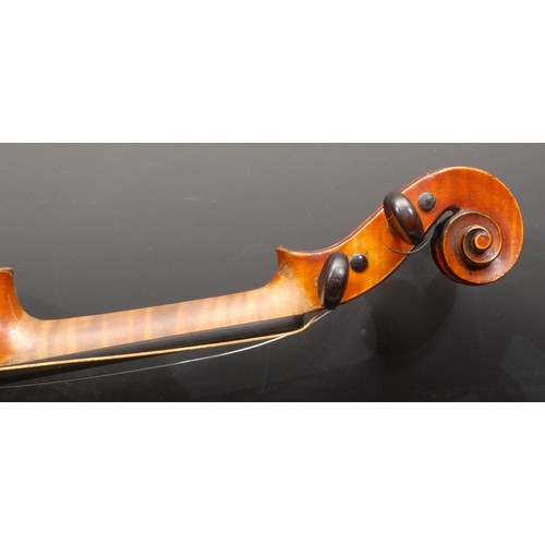 3729 - A violin, the one-piece back 36cm long excluding button, the interior stamped and with paper label p... 