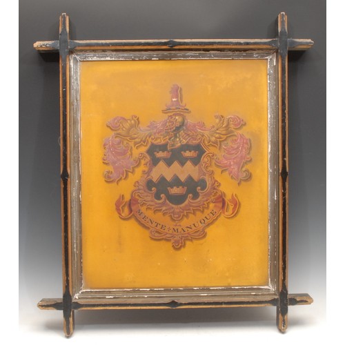 3417 - Heraldry - a George III carriage panel, painted with the arms  and motto of Walker of Norton Kirkby ... 