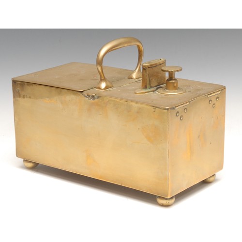 3530 - A 19th century brass coin operated honour box bar top tobacco dispenser, 24cm wide