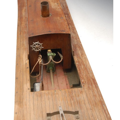 3319 - An early to mid-20th century scratch-built live steam model boat, 91cm long