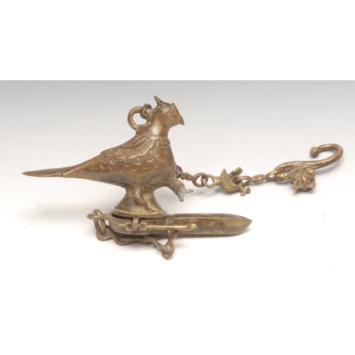 3329 - An Indian bronze hanging lamp, as a bird, 11cm high