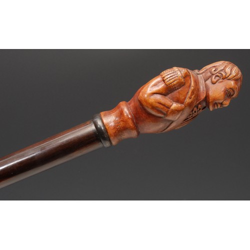 3705 - A novelty walking stick, the pommel as a portrait bust of Vice-Admiral Horatio Nelson, inscribed Tra... 