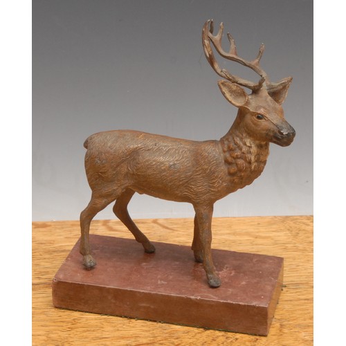 3260 - An Austrian cold painted spelter model, of a stag, recrtangular marble base, 18cm high,