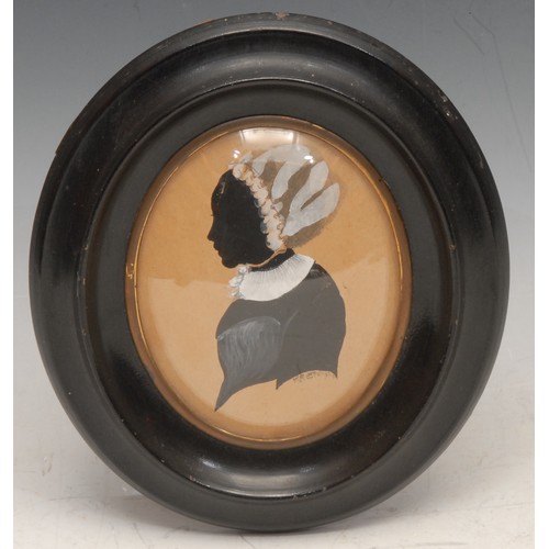 3380 - English/American School (19th century), a silhouette, of a young girl wearing a lace cap, bust-lengt... 