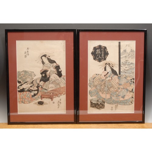 4027 - Keisai Eisen (Japanese 1790 - 1848), a pair, woodblock prints, 38cm x 24.5cm