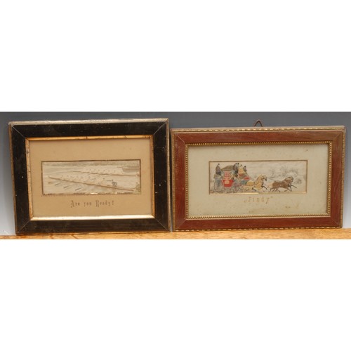 4031 - Rowing - a Victorian Stevengraph, Are You Ready?, by Thomas Stevens, Coventry and London, 5.5cm x 15... 