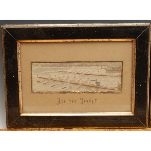 4031 - Rowing - a Victorian Stevengraph, Are You Ready?, by Thomas Stevens, Coventry and London, 5.5cm x 15... 