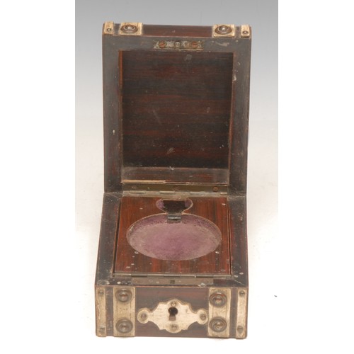 3562 - A 19th century faux rosewood pocket watch box and stand, hinged domed cover, 11cm long, c.1870