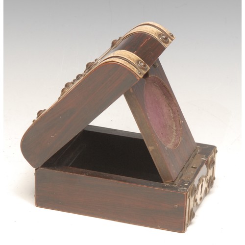 3562 - A 19th century faux rosewood pocket watch box and stand, hinged domed cover, 11cm long, c.1870