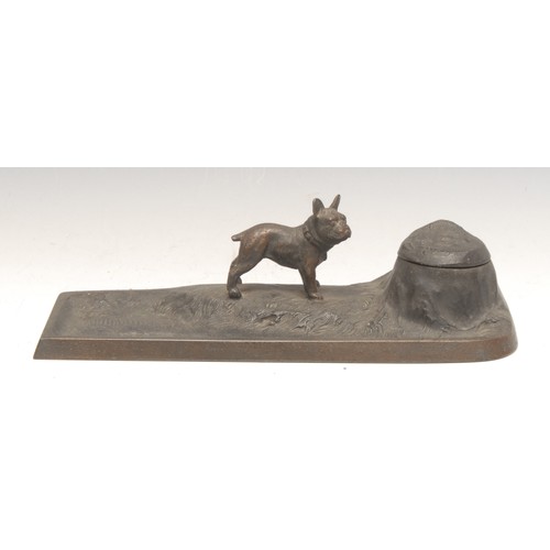 3269 - An early 20th century Austrian cold painted spelter novelty inkstand, cast as a French bulldog besid... 