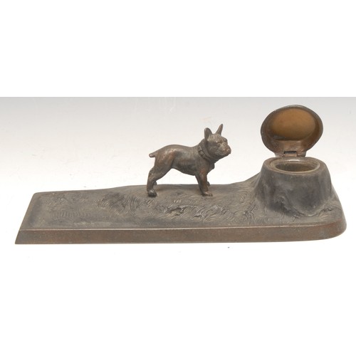 3269 - An early 20th century Austrian cold painted spelter novelty inkstand, cast as a French bulldog besid... 