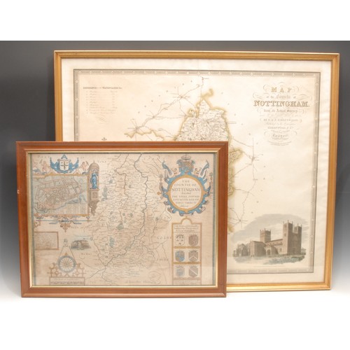 4094 - An 18th century two-page map, The Countie (sic) of Nottingham described, The Shire Townes (sic) Situ... 