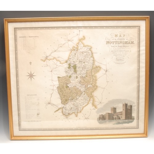 4094 - An 18th century two-page map, The Countie (sic) of Nottingham described, The Shire Townes (sic) Situ... 