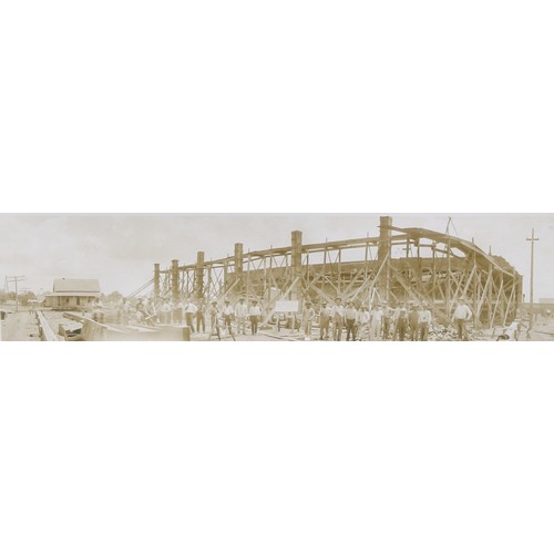 4066 - Photography - America - an early 20th century panoramic group photograph, of a construction site, th... 