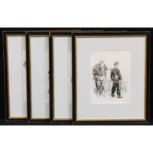 4024 - Jean-Baptiste Édouard Detaille (1848 - 1912), after, a set of four, French soldiers, colour prints, ... 