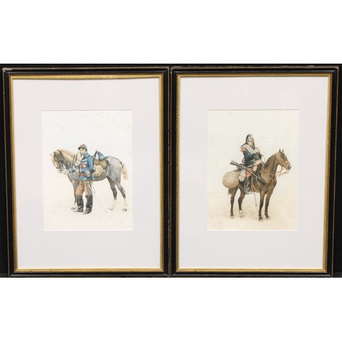 4023 - Jean-Baptiste Édouard Detaille (1848 - 1912), after, a pair, French Soldier and Dragoon, 43cm x 32cm