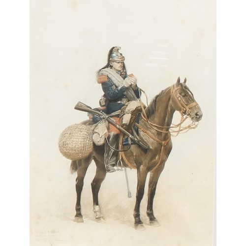 4023 - Jean-Baptiste Édouard Detaille (1848 - 1912), after, a pair, French Soldier and Dragoon, 43cm x 32cm