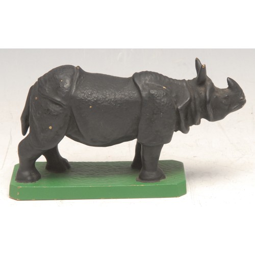 3349 - Automobilia - a cold painted bronze novelty car mascot, by Louis Lejeune, cast as a rhinoceros, cant... 