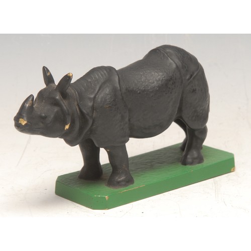 3349 - Automobilia - a cold painted bronze novelty car mascot, by Louis Lejeune, cast as a rhinoceros, cant... 