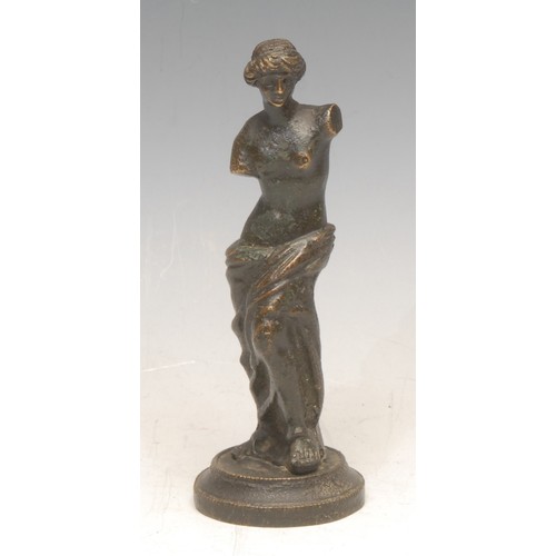 3411 - Grand Tour School (19th century), a patinated bronze, Venus de Milo, after the Antique, circular bas... 