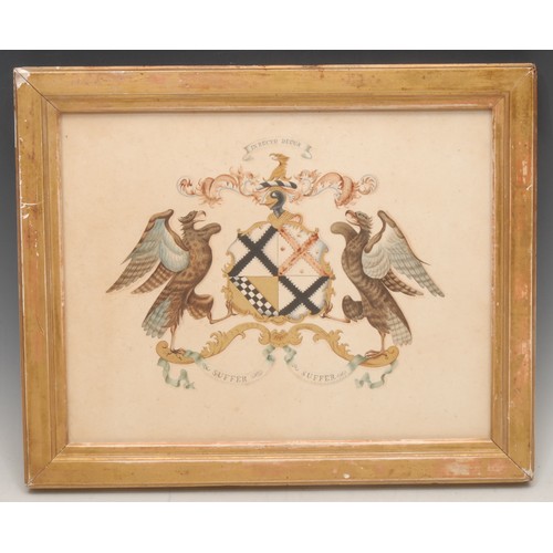 3416 - Heraldry - a 19th century painted armorial, the arms and motto of Haldane, watercolour heightened in... 