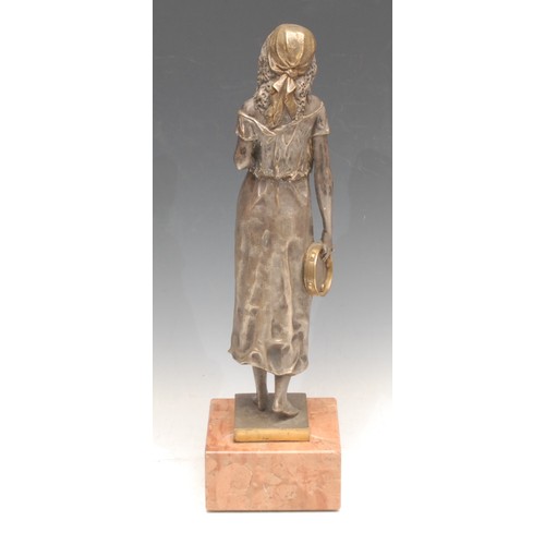 3236 - After Charles Veeck (1850-1904), Mignon, silvered cast bronze figure of a singing girl, holding a ta... 