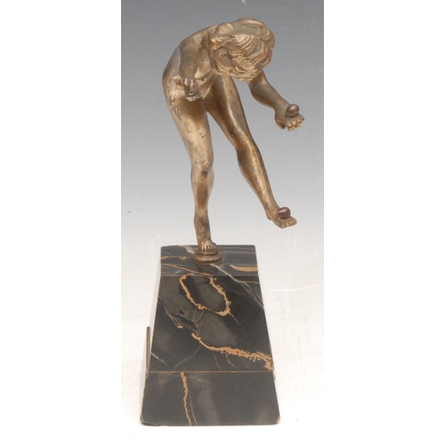 3237 - After Claire Colinet (1885-1972), an Art Deco bronze , The Juggler, mounted on a two-tier marble bas... 