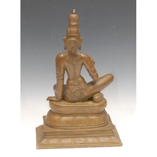 3584 - A 19th century Indian bronze figure of Parvati, Hindu goddess of fertility and wife of Shiva, sittin... 