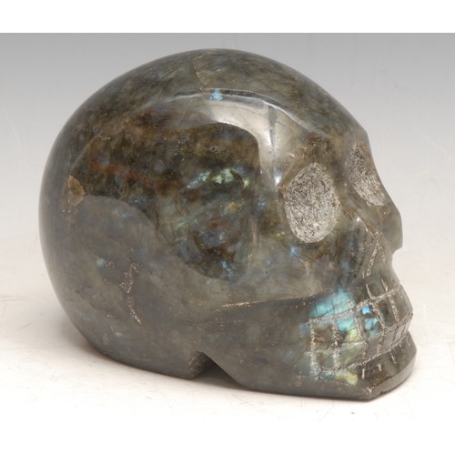 3455 - Memento Mori - a labradorite skull carving, 9.5cm high